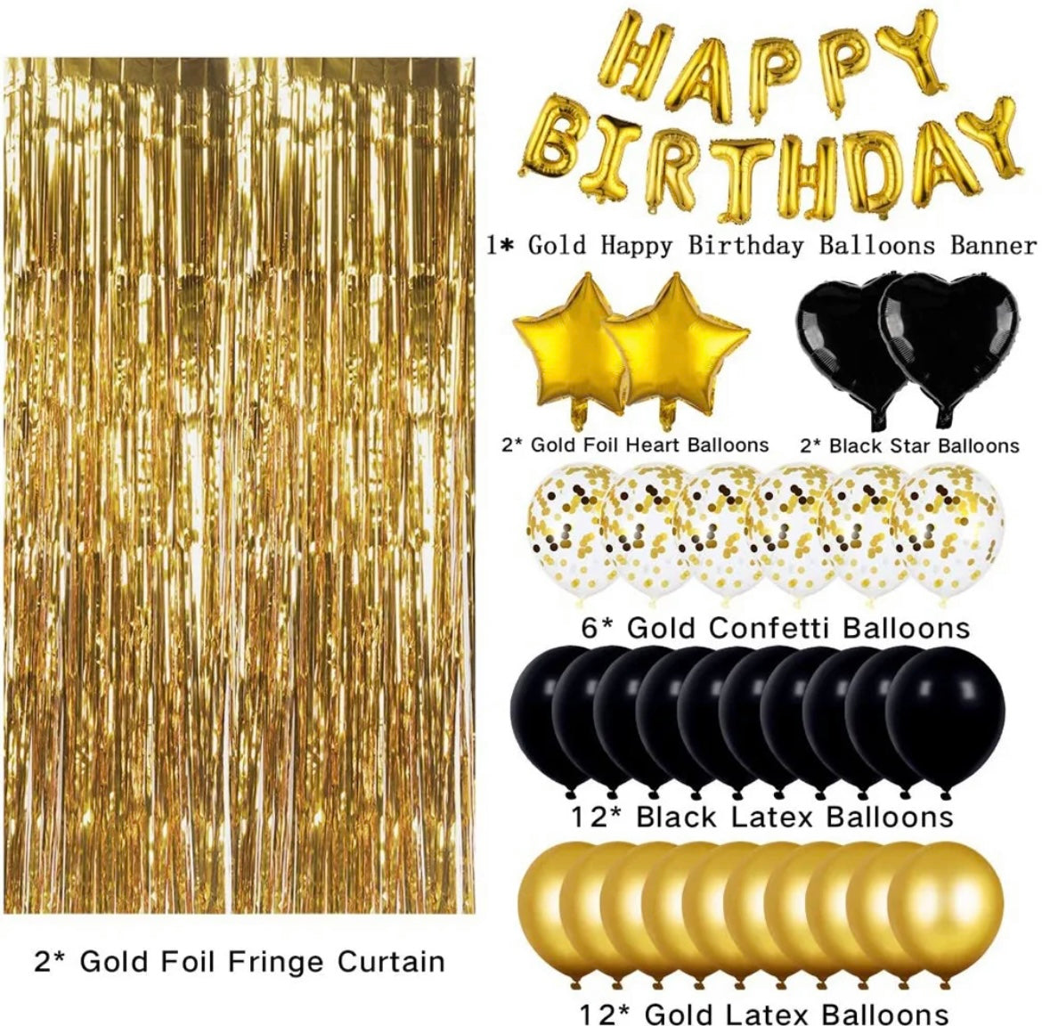 „Happy Birthday“ Ballonset - schwarz / gold