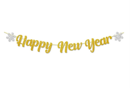 Happy New Year Glitzerbanner, gold