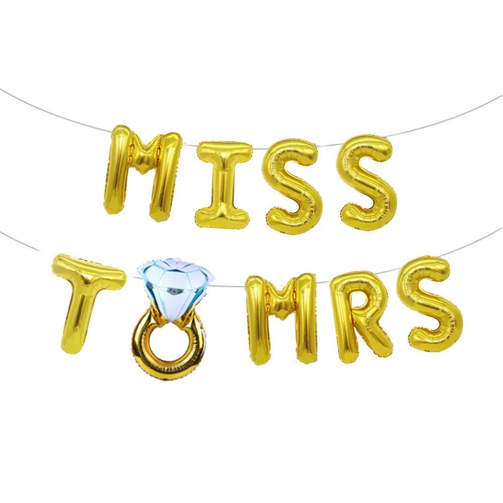 Folienballon Schriftzug „Miss to Mrs“ in gold