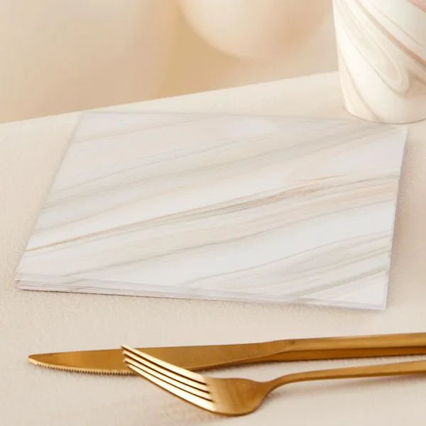 Paper napkins with marble print in beige - pack of 8