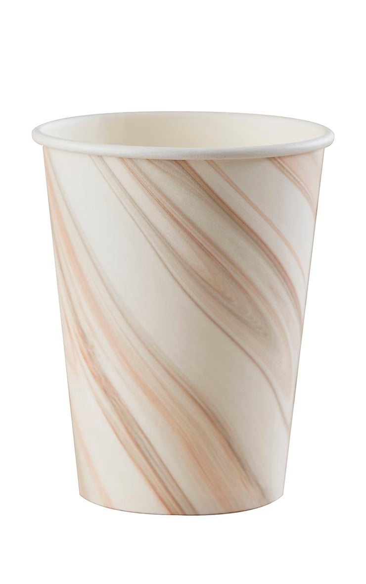 Paper cups with marble print in beige - pack of 8