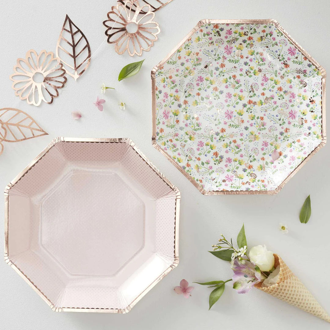 Floral &amp; Polka Dot Paper Plates - 8 Pack