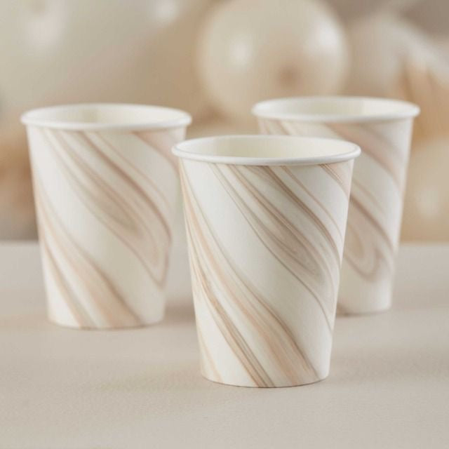 Paper cups with marble print in beige - pack of 8