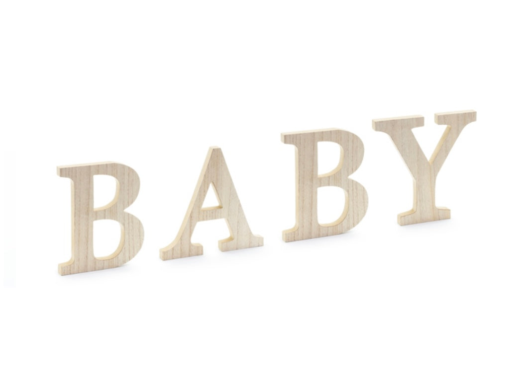 Wooden letters "BABY" to stand up