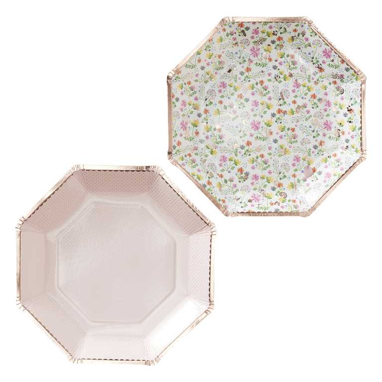 Floral &amp; Polka Dot Paper Plates - 8 Pack