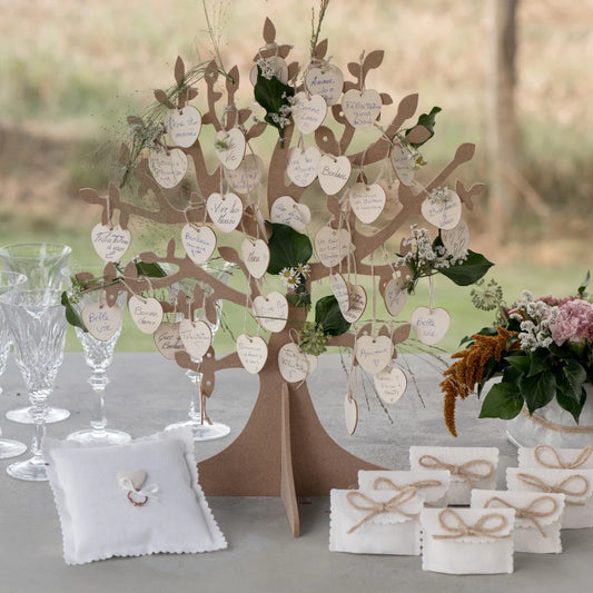 Wooden wishing tree with 50 writable hearts